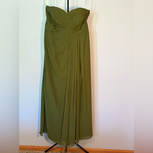 Azazie Olive Green Strapless Bridesmaid Dress - Picture 4 of 5